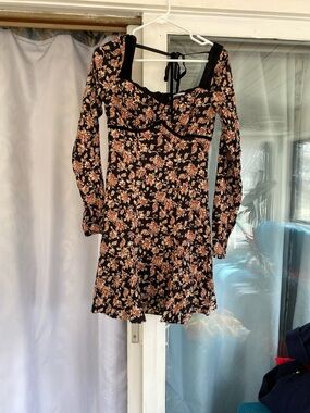 SO Black Floral Long Sleeve Mini Dress with Pink Accents